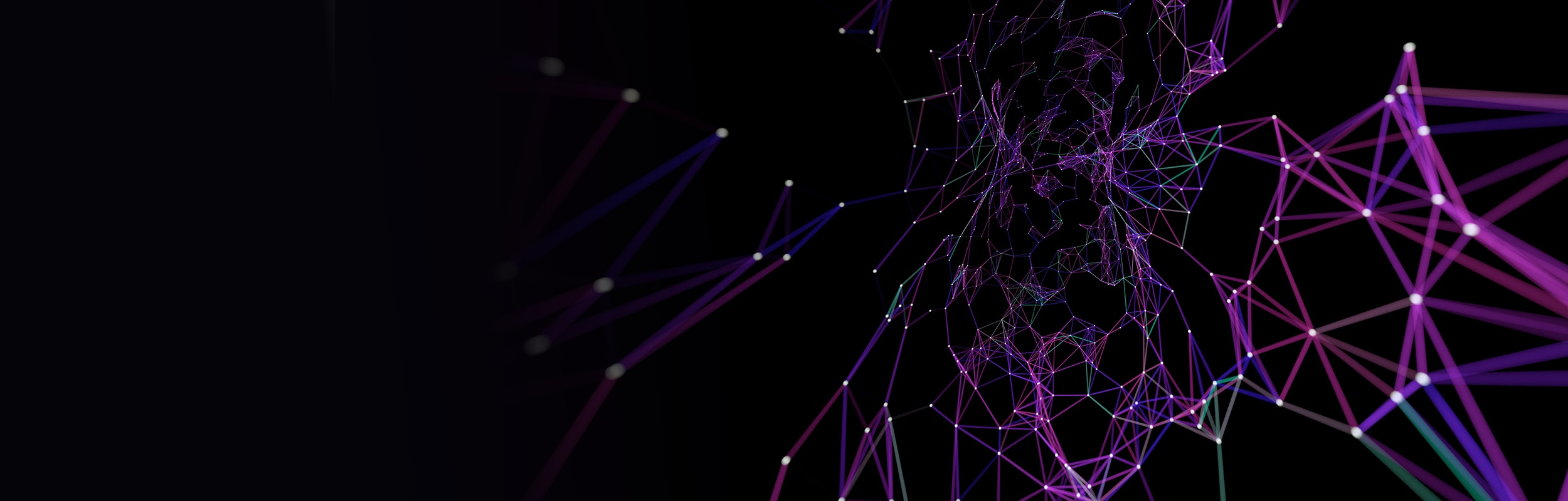 Arm everywhere masthead hero - Purple connected lines and dots on a dark background