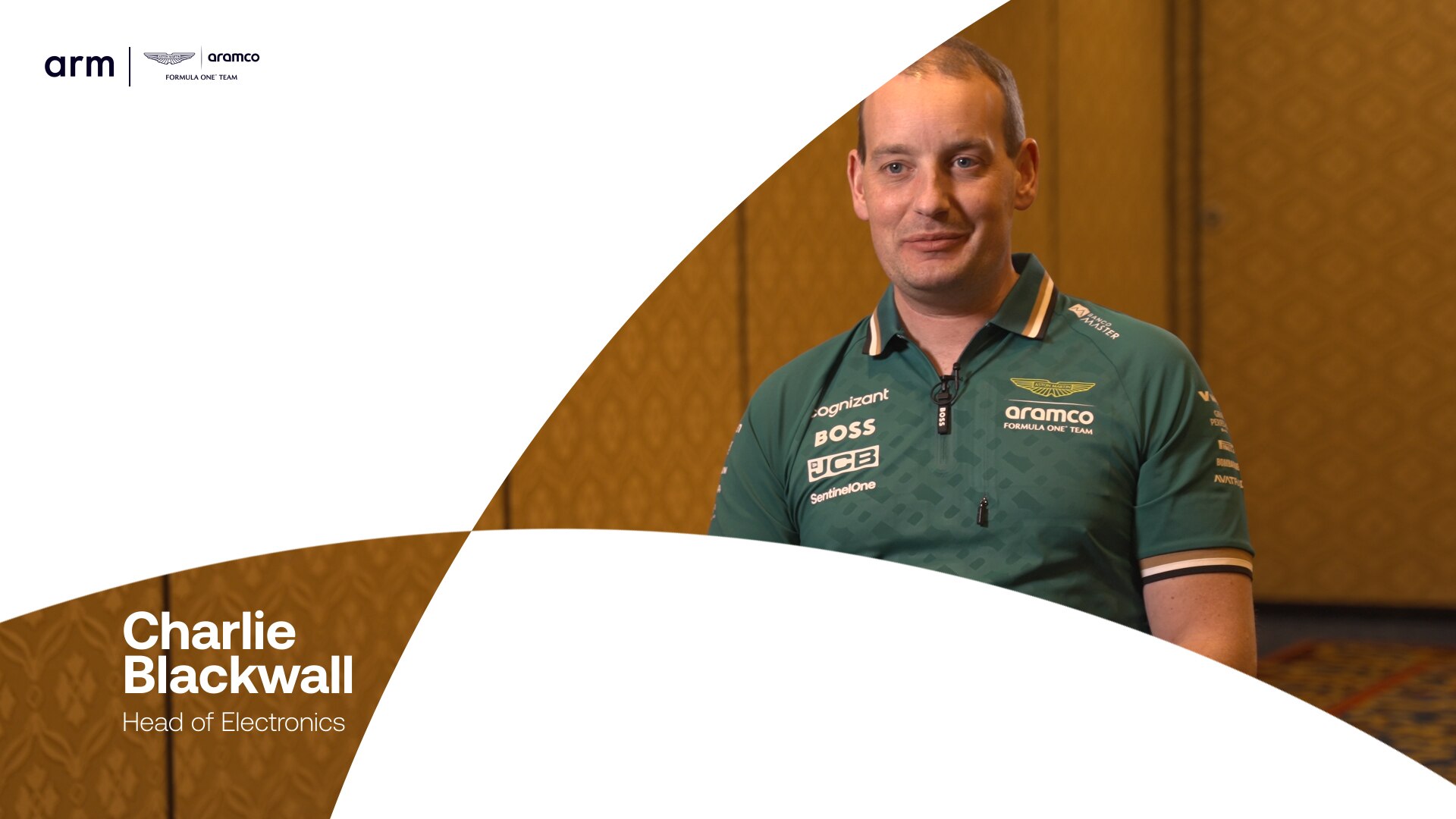 Charlie Blackwall, Head of Electronics at the Aramco Aston Martin Formula One Team, sits for an interview.