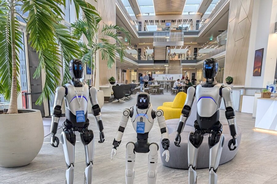 AGIBOT A2, X2 model stand image at Arm Headquarter in Cambridge
