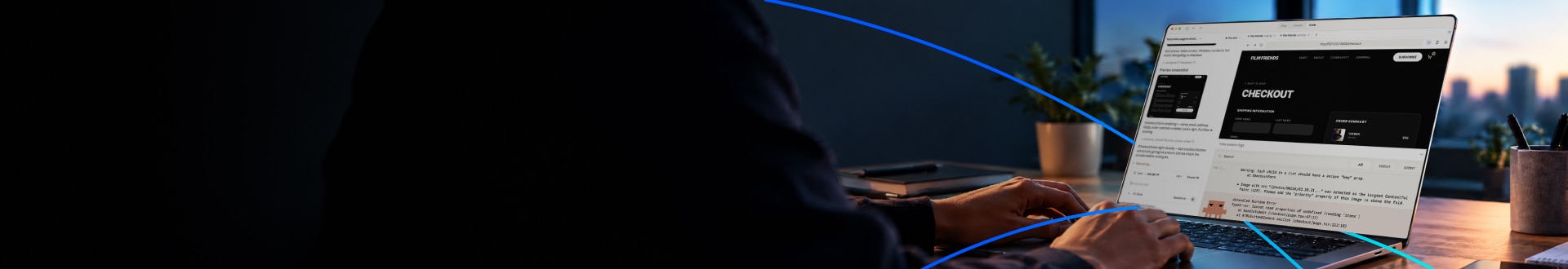 Developer using Claude to build and test a web application on a laptop.