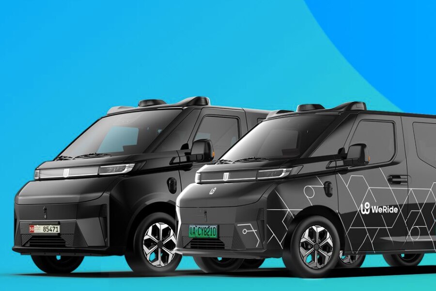 WeRide (autonomous taxi) autonomous vehicles equipped with sensors, showcasing commercial self-driving mobility solutions.