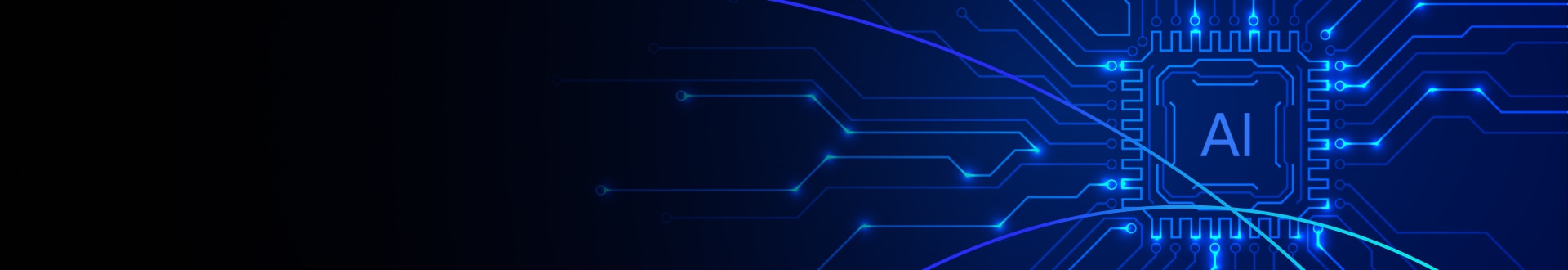 Close-up of a circuit board with the letters 'AI' glowing prominently.