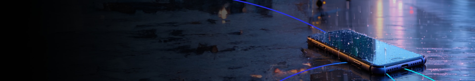 Smartphone with digital wave patterns in a futuristic setting.