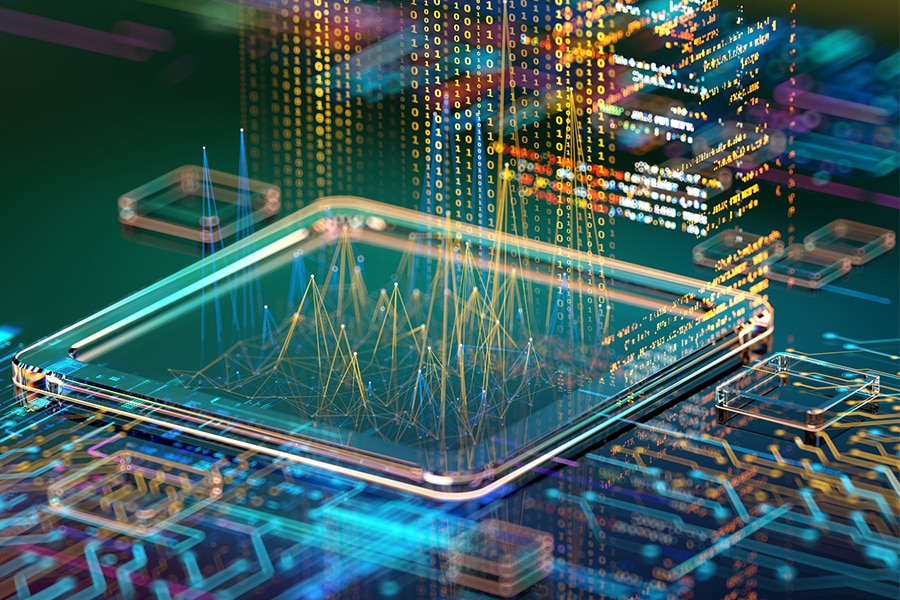 Complex analytics rendered above an integrated circuit device.