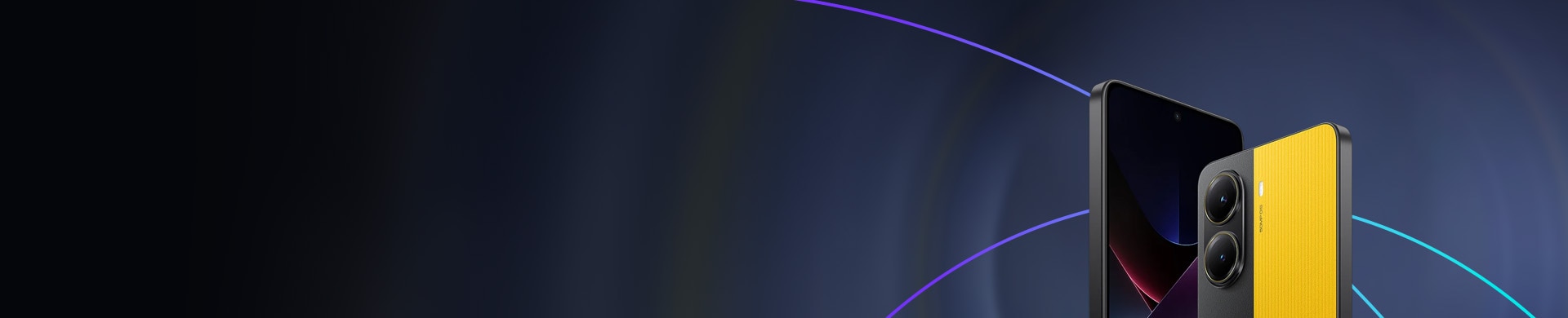 POCO smartphone in yellow and black with dual and quad-camera designs.