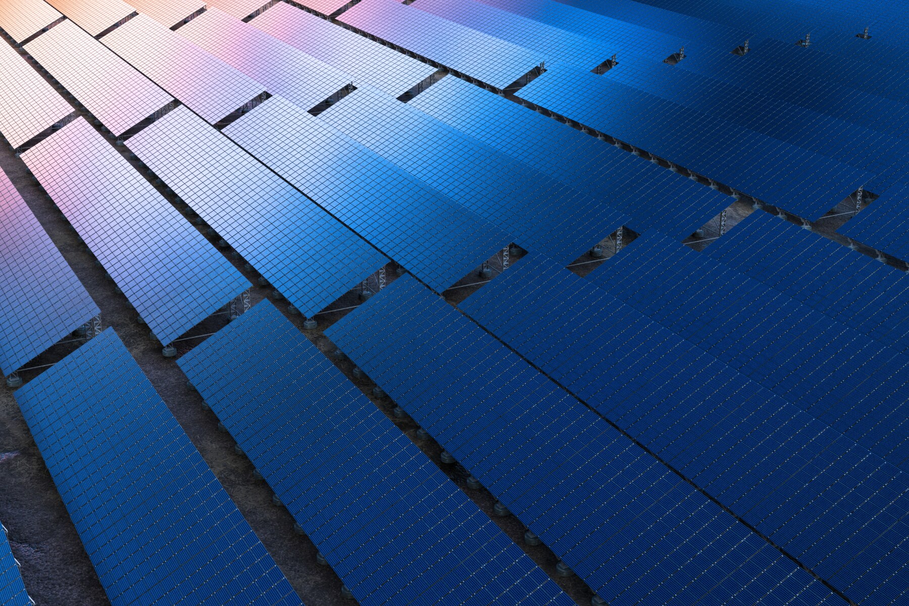 Aerial view of large solar panel field representing renewable energy technology.