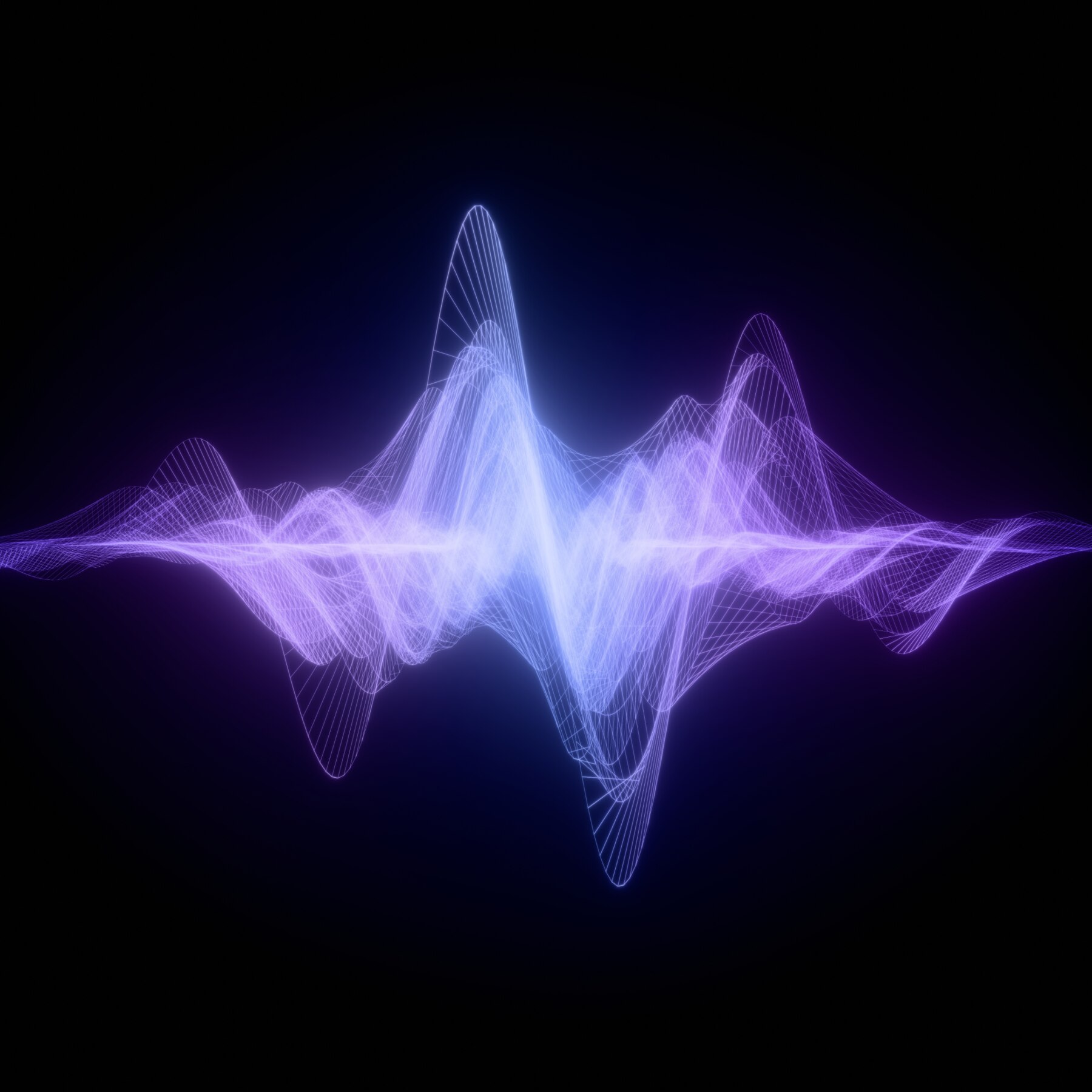Vibrant sound wave visualization on black background, representing audio signal processing, frequency analysis, and digital acoustics.