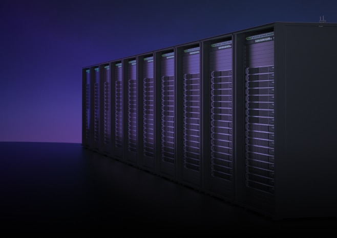 Rows of server racks in a modern cloud data center.