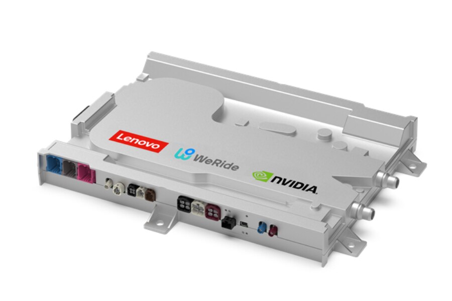 Automotive computing module with Lenovo, WeRide, and NVIDIA logos