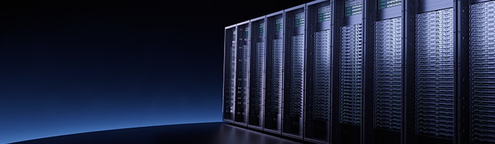 Single tall server rack with visible components