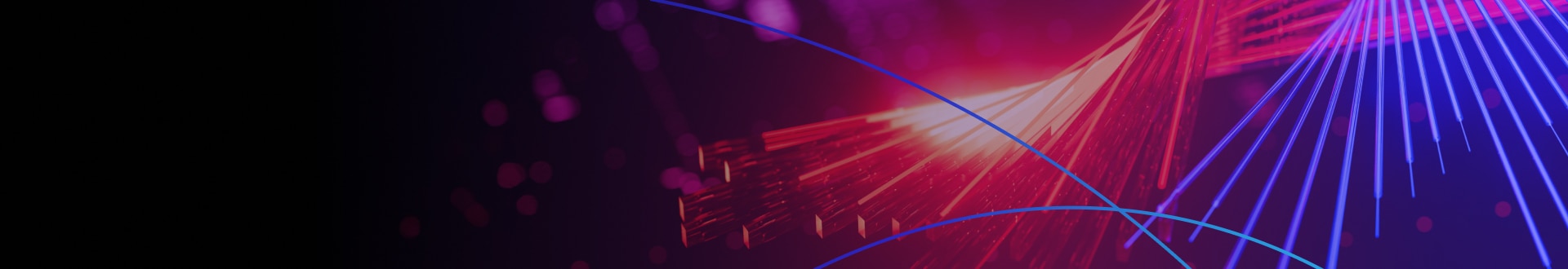 Abstract red and blue light waves representing high-performance compute and data flow.