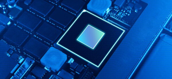 Processor chip on a circuit board symbolizing advanced compute subsystem technology.