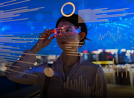 Augmented reality glasses enabling real-time data visualization and insights.