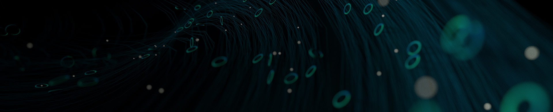 Abstract dark background with green digital streams and binary numbers.