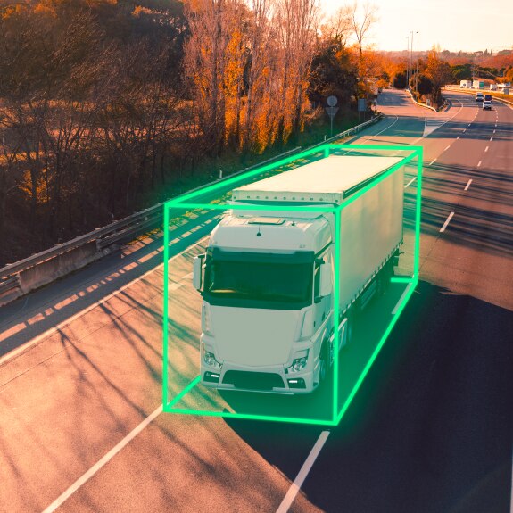 Car with visualized sensors for autonomous driving.