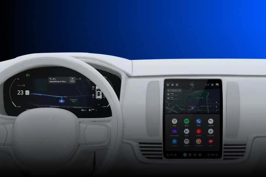 Vehicle dashboard with digital displays.