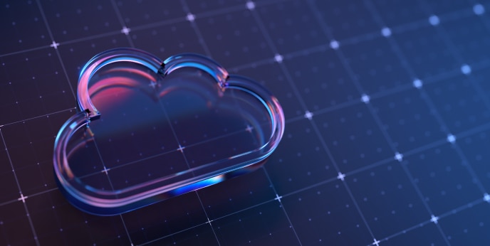 City skyline at dusk with light trails above skyscraper.