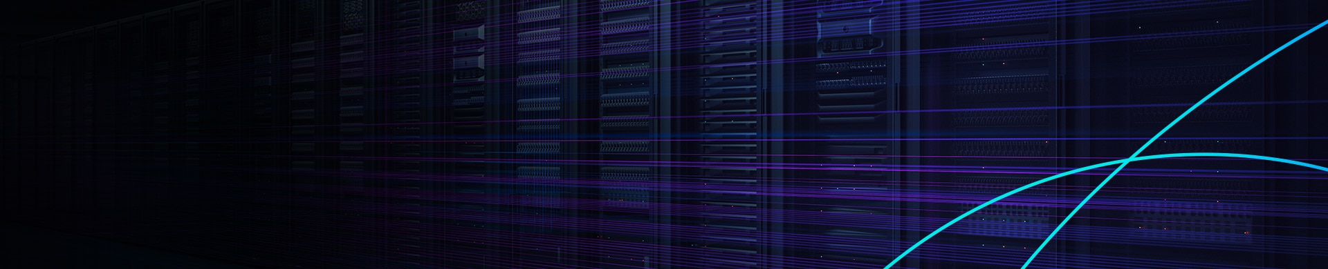 Server racks with digital light trails representing cloud computing.